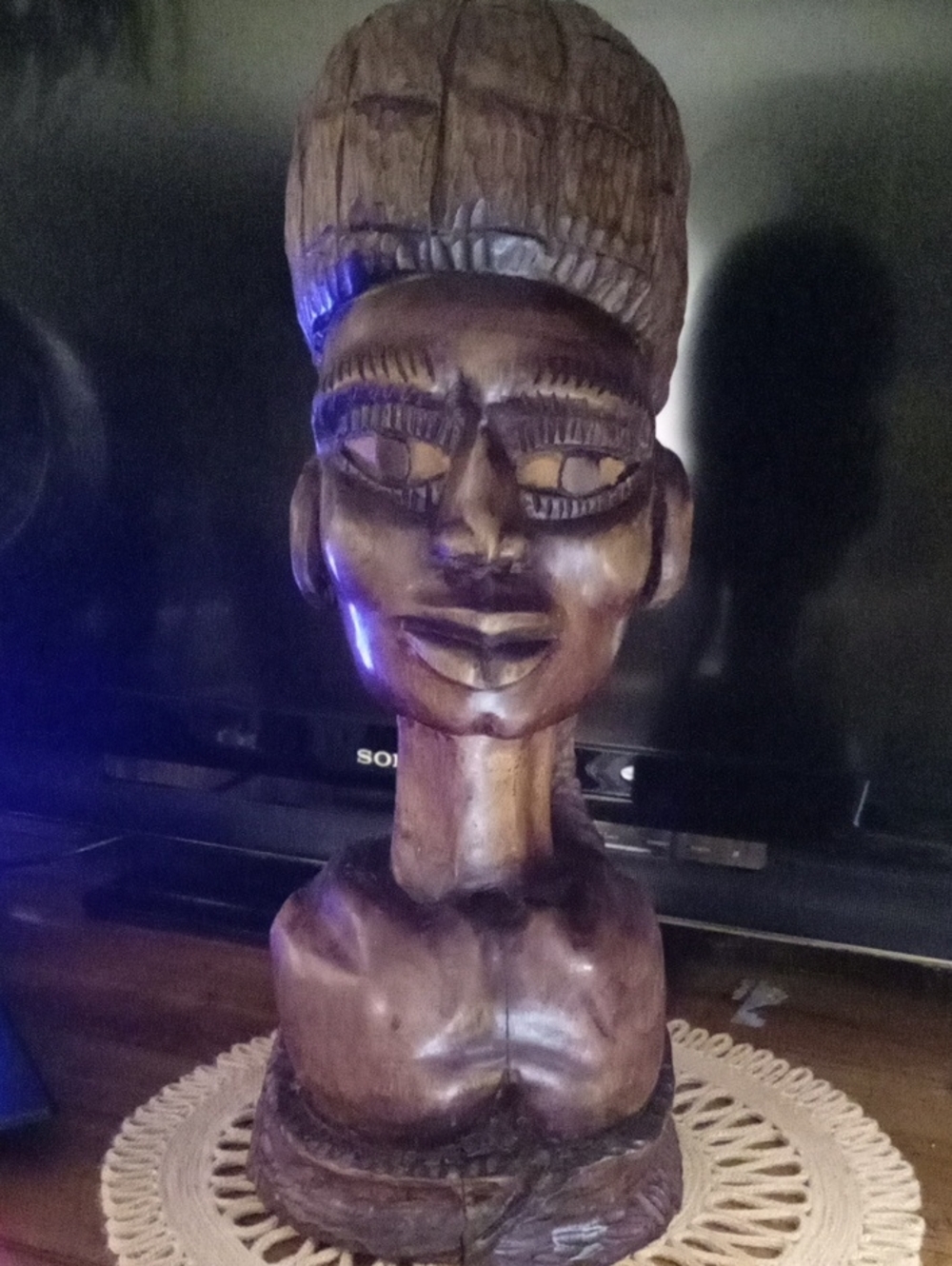Hand-Carved Wooden Bust Sculpture - Brown East Africa